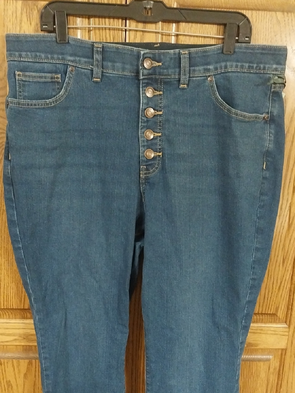 Flare Denim Jeans NWT Sz 18W Med Wash High-Rise Button Close Stretchy Retro Y2K - Picture 2 of 13